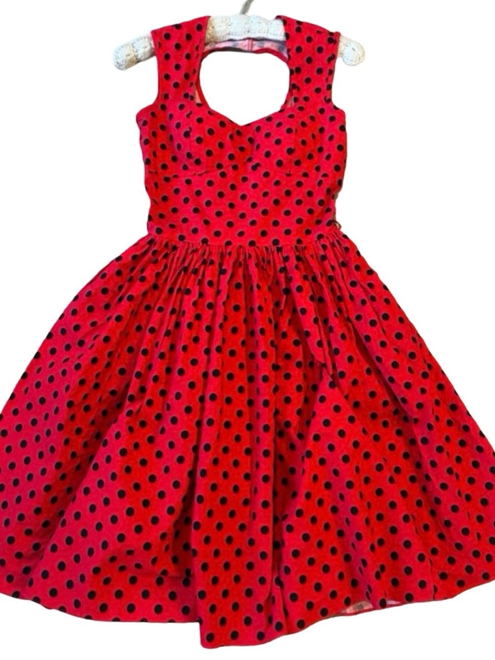 Bernie Dexter Red Dress with Black Polka Dots and heart Keyhole Back